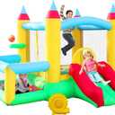 Inflatable Bounce House with Slide, 107x106x80 Inch, Jumping Castle with Blower and Ball Pool, Basketball Game