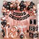 Rose Gold 18th Birthday Decorations for Girls Women - Happy 18 Birthday Party Supplies Include 3pcs Balloon Boxes, Number 18 Foil Balloons, Fringe Curtains, Black Pink Garland Arch Kit - Photo Props