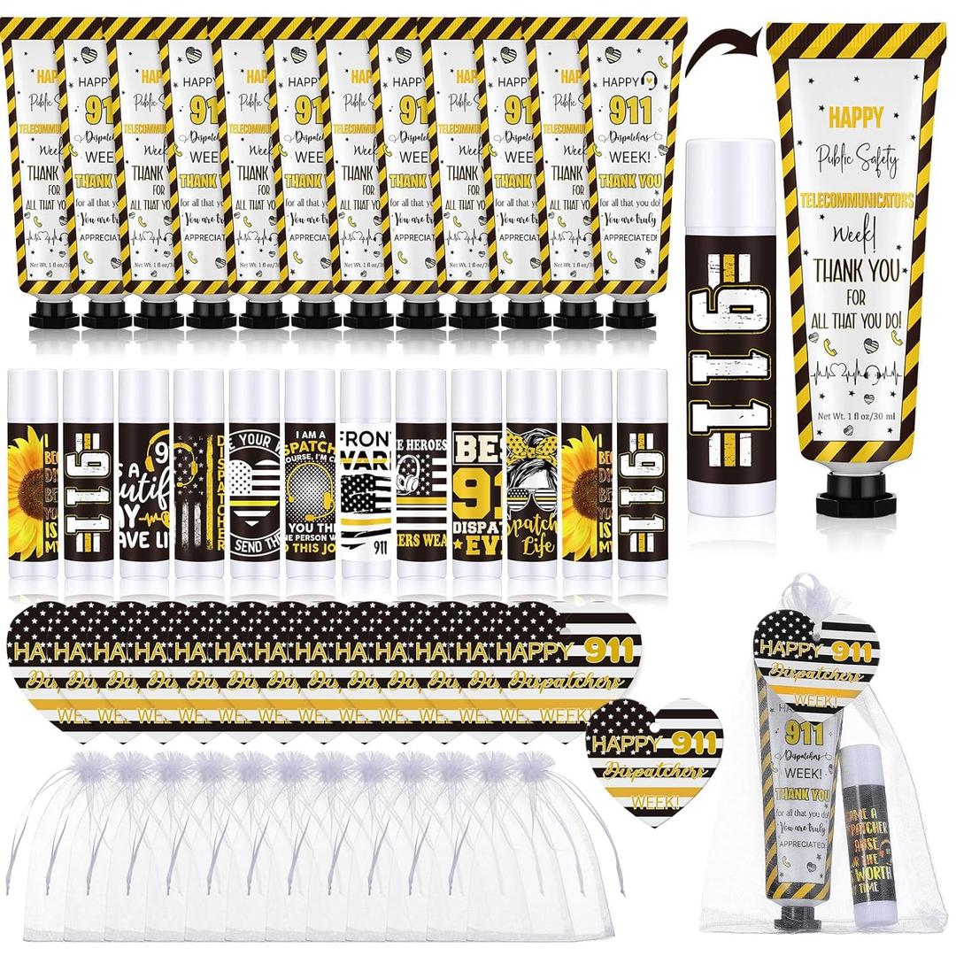 Loopeer 50 Sets 911 Dispatcher Appreciation Gifts Bulk Dispatcher Appreciation Week Hand Cream and Lip Balm Bulk for Public Safety Telecommunicators Week Party Favors Dispatch Birthday Retirement Gift