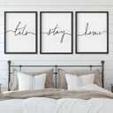 Set of 3 Framed Farmhouse Let's Stay Home Sign 11x14 Above Bed Wall Decor for Bedroom Decor Wall Art Wood Signs 11x14, Black (11"x14")
