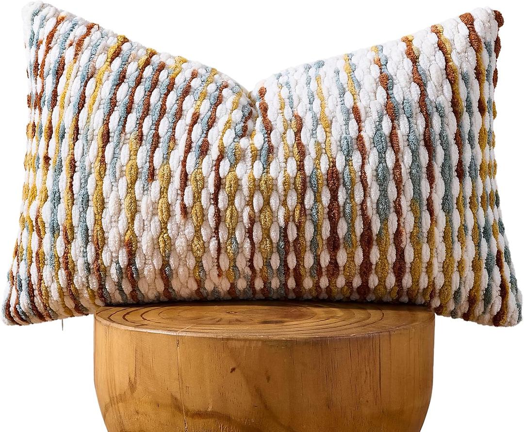 AmHoo Boho Chenille Pillow Cover Decorative Tufted Pillowcase for Couch Bed Sofa Bedroom Living Room Modern 12 x 20-Inch Brown