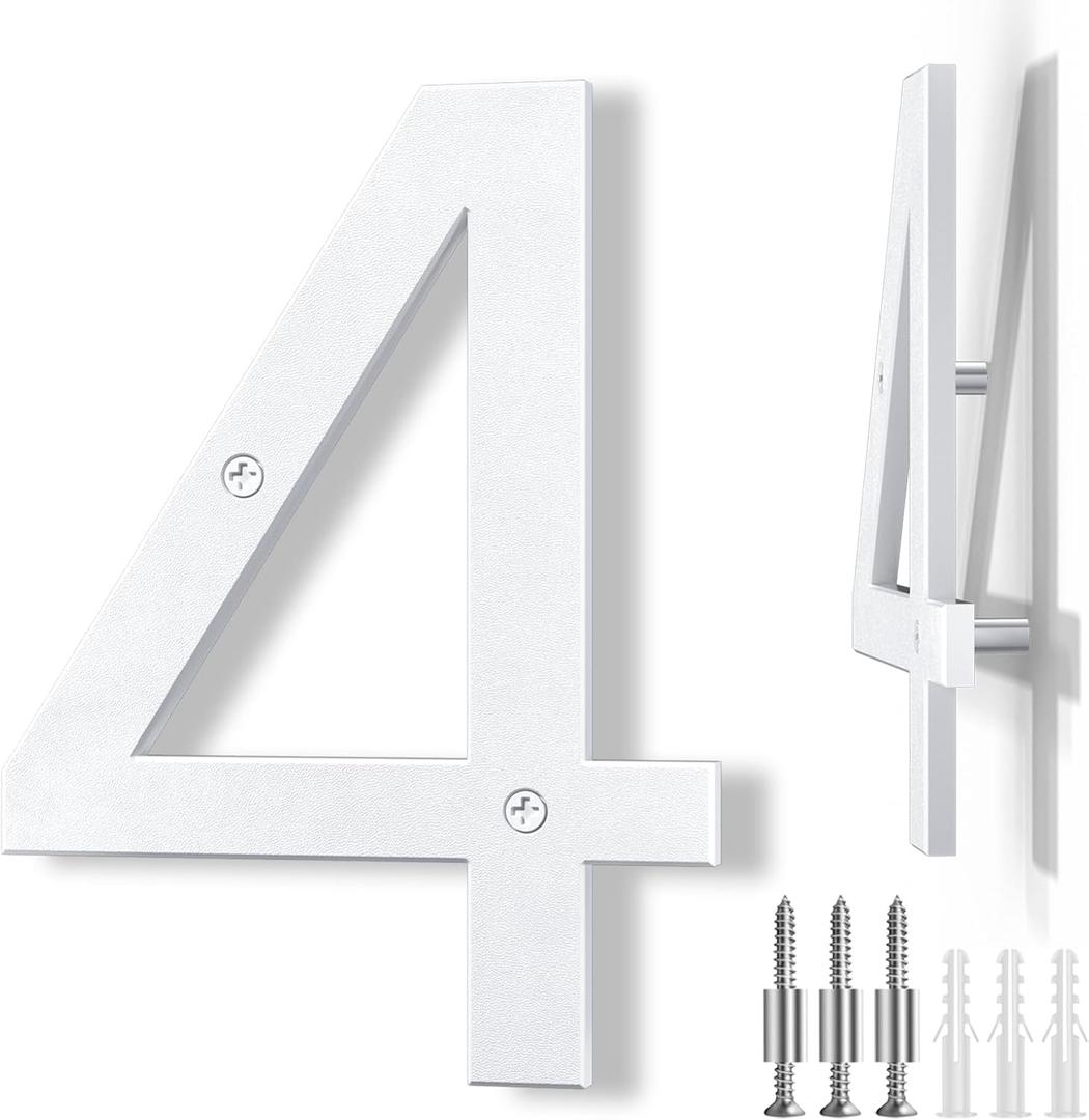 8 Inch Large Floating House Numbers, White Modern House Number for Outside, Home Address Numbers for Outdoor Garage Gate Wall Street (4)