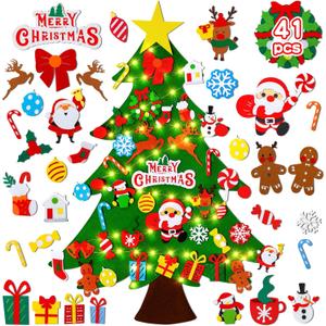 Max Fun DIY Felt Christmas Tree Set 3.2Ft with 41 Ornaments for Kids Toddlers Home Wall Hanging Felt Christmas Craft Kits Xmas Decoration Party Supplies
