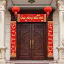 6FT Vietnamese Lunar New Year Tet Couplet Set, Large Traditional Lunar New Year Decoration, Embroidered Spring Celebration Banner, Festival Door Wall Hanging for Spring Celebration