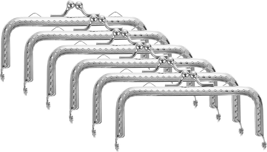 uxcell 6 Pcs Metal Purse Frame, 10.5cm/4.1" Retro Arch Kiss Lock Clasp Frame Embossed for Purse Making, Handled Bag, Coin Bag Clutch Bag, Frame Hardware Replacements (Silver)