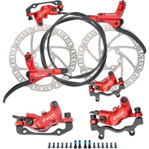 JFOYH zoom HB876 4-Piston Pre-Bled Hydraulic Disc Brake Set for Mountain Bike, Bike Disc Brake Kit with 160mm Rotors, Front and Rear Levers(PM Adapter Included) - Left-Front&Right-Rear (ZM3000 Red)