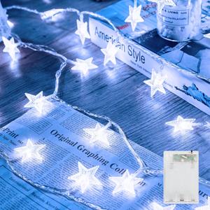 Minetom Star String Lights Battery Operated - 17 ft 50 LED Star Fairy String Lights with Timer, Waterproof for Indoor Bedroom Tent Loft Bed Patio Party Wedding Decor, White
