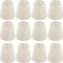 12 PCS Fabric Lamp Shade, Clip-on Fabric Lamp Shade, Traditional Chandelier Candle Bulb Lampshade, Linen Fabric Elegant Lampshade, 3.5" Top x 5.1" Slant Height x 5.5" Bottom