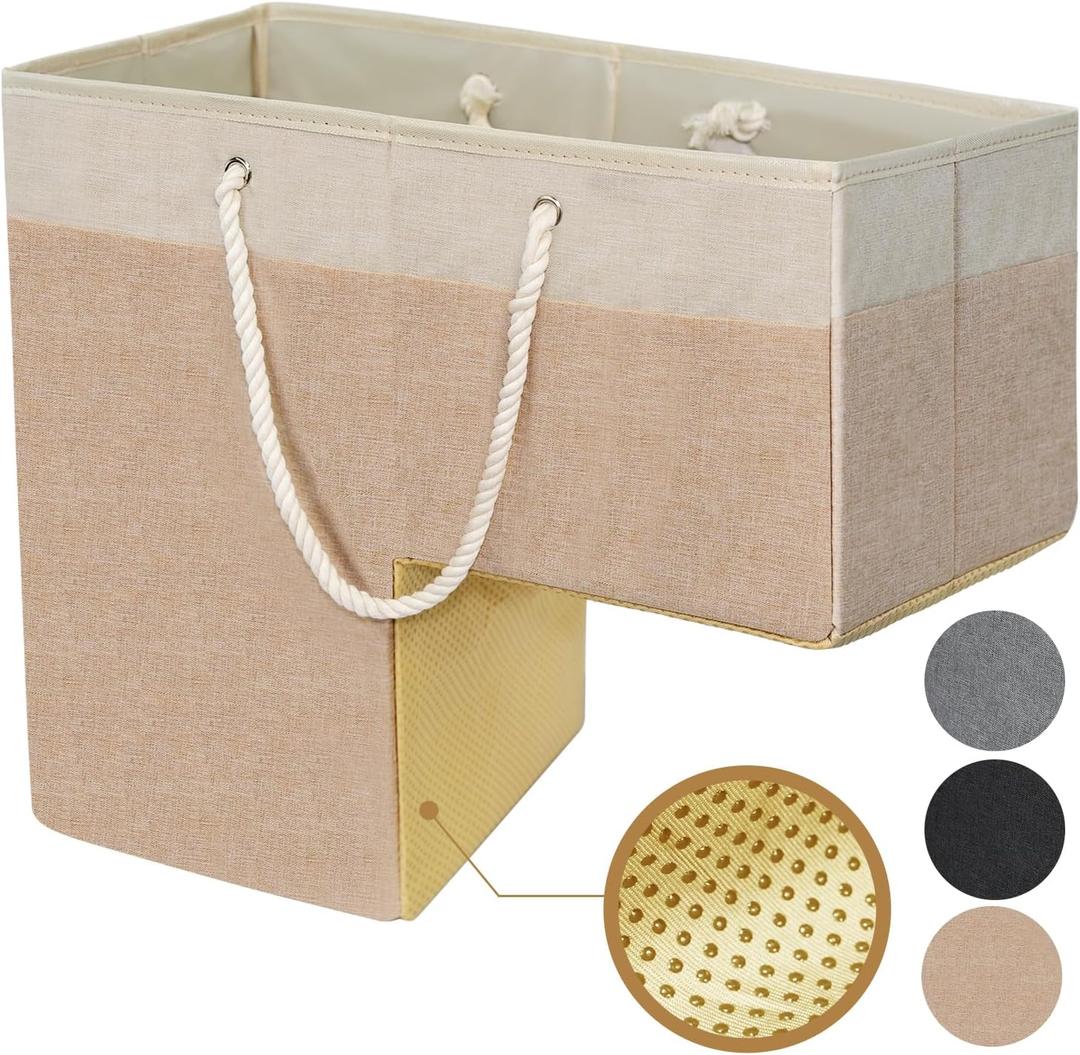 slcinwzdt Stair Basket for Stairs with Handle, Staircase Baskets for Carpeted and Wooden Stairs,16" Step Storage Basket for Toys, Clothes, Books, Tools, with Hard Board, Anti-slip (Beige, 1 pack)