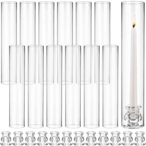 12 Set Glass Hurricane Candle Holders 11.8" Open Ended Glass Candleholder Tube Shape Bottomless and 2.1" Taper Clear Candlestick Holder Bulk for Table Centerpiece Wedding Party Home Decor (12, Clear)
