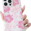 NITITOP Compatible with iPhone 16 Pro Case Clear Cute Aesthetic Floral Flower Hibiscus Pattern for Girls Women Soft TPU Full Camera Lens Shockproof Protective Phone Cover - Pink2