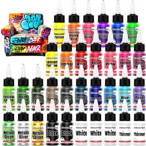 Airbrush Paint - 33 Colors Acrylic Air Brush Painting, Ready to Spray Airbrush Model Paint Kit, Water Based Airbrush Painting with 2 Thinners 6 Primer for Wood, Model Car, Craft, Metal, Plastic