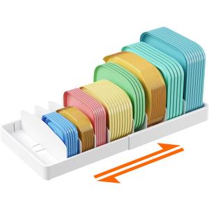 Lifewit Plastic Lid Organizers for Inside Cabinet Adjustable, Extra Large 13-24" Food Storage Container Lids Holder with 8 Inserts & 9 Compartments, Plates, Bowls for Deep Drawer in Kitchen