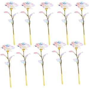 10pcs 24K Colorful Artificial Flower Rose Rainbow Rose Gift Mother's Day Birthday Party Women Gifts Wedding Decorations (10pcs)