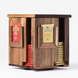 Rotating Tea Bag Organizer Acacia Wood 4-Sided Storage Box for Home or Office, Standard