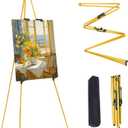 MXG 66" Yellow Portable Folding Art Easel Stand for Sign, Painting, Poster & Canvas Display, Adjustable Height Acrylic Sign Holder with 4 Clips for Wedding, Office, Gallery, Alloy Steel