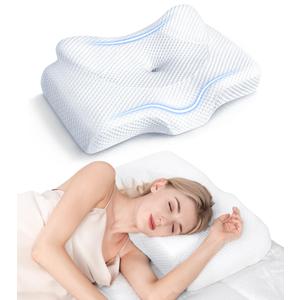 Osteo Cervical Pillow for Neck Pain Relief, Hollow Design Odorless Memory Foam Pillows with Cooling Case, Adjustable Orthopedic Bed Pillow for Sleeping, Support for Side Back Sleepers, Size: Queen(25.5*16.5*5.2/4.1 inches)