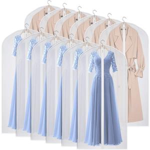 60'' Garment Bags Dress Bag for Storage (Set of 12) Dust-Proof Suit Protector Cover Bag with Zipper for Long Dresses, Suit, Coat Closet Clothes Storage