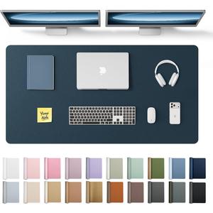 YSAGi Leather Desk Protector, Office Mat, Large Mouse Mat, Non-Slip PU Leather Blotter, Laptop Pad, Waterproof Writing Pad for Office and Home (Dark Blue, 47.2" x 23.6")
