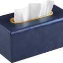 PU Leather Tissue Box Cover Rectangular Tissue Box Holder for Boxes Up to 3.9" Tall, Decorative Rectangle Tissue Cover for Bathroom Living Room Car Office (Navy Blue)