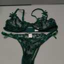 Lilosy Sexy Underwire Cute Push Up Strappy Embroidered Mesh Sheer Lingerie Set See Through Panty Bra (Small, Bow Green)