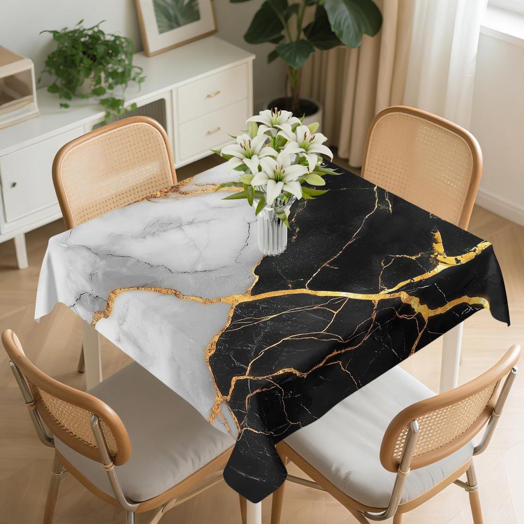 Yesad Square Tablecloth Washable Table Cover 54"x54" and 60"x60", Waterproof Square Table Cloth for Indoor and Outdoor, 60x60In, White and Black Marble