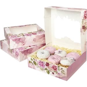 Mother''s Day Auto-pop Up 4pcs Pastry Box with Window 12x12 Inch Donut Pie Boxes Bakery Box for Mother''s Day