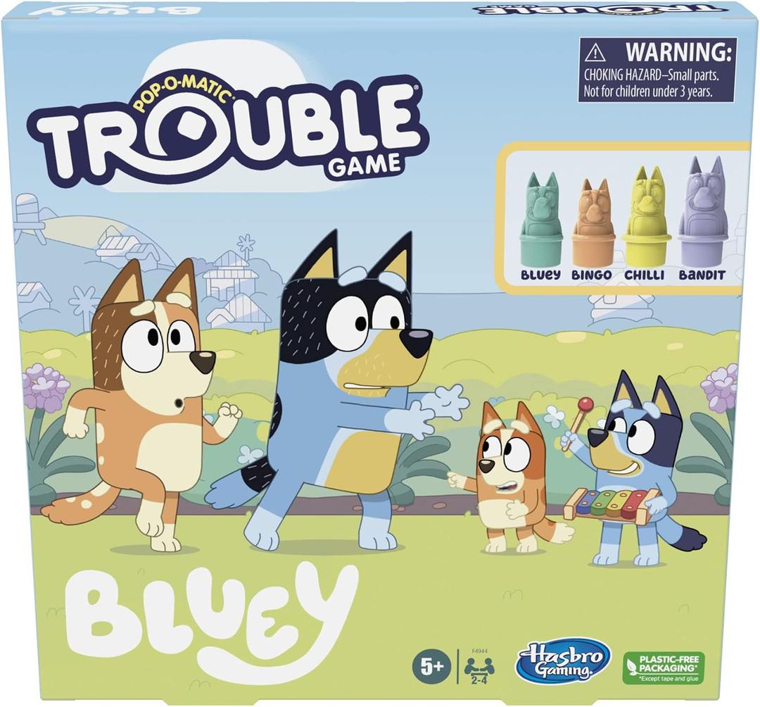 Hasbro Gaming Trouble: Bluey Edition Board Game for Kids, 2-4 Players, Race Bluey, Bingo, Bandit, or Chilli to The Finish, Ages 5 and Up