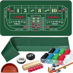 Craps Table Top Game Set with 35x70′′ Mat, Diamond Bumper, 200 Chips(Green), 19mm