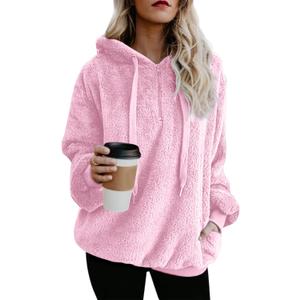 Yanekop Womens Fuzzy Fleece Pullover Oversized Sherpa Jacket Half Zip Pullover Sweaters Winter Faux Fur Jacket Coat (3X-Large, B Pink)