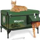 Heated Cat House for Outside with Smart Pet Camera, Highly Elevated with Escape Door, Insulated Waterproof Outdoor Cat House Shelter for Feral Stray Barn Cat (Army Green, 25.6"x16.5"x18.5")