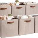 StorageWorks 13x13 Inches Storage Cube, Fabric Storage Bins with PU Handles, Collapsible Organizer Baskets for Closet, Brown and Beige, 6-Pack