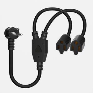 Elecan 3-Prong Y Splitter Power Extension Cord 1 FT, 45-Degree Angled Flat Plug 1 to 2 Way Outlet Space Saver, Heavy Duty Weatherproof SJTW, 16AWG 13A, 5-15P Cable Extender for Indoor Outdoor-ETL