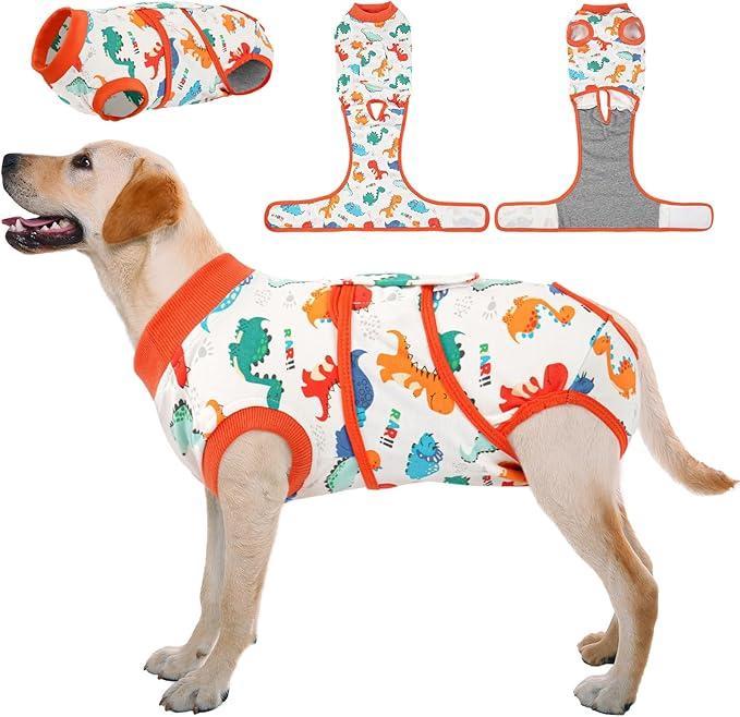 Kuoser Dog Surgery Recovery Suit, Soft Breathable Dog Recovery Suit for Female Spay Male Nueuter, Anti Licking Puppy Onesie Pet Surgical Suit for Dogs Abdominal Wounds Skin Disease, Dinosaur XL
