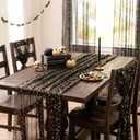 Shihanee 4 Pcs Gauze Table Runners 120 Inch 10 ft Sheer Cheesecloth Table Runner for Wedding Rustic Arch Decor Bridal Shower Baby Shower Banquet Birthday Holiday Decoration (Black Gold)