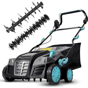 16-Inch 15-Amp 2-in-1 Electric Dethatcher and Lawn Scarifier with 14.5-Gallon Collection Bag, 5-Position Depth Adjustment, Lawn Care Machine for Thatch Removal and Grass Revitalization - XSS16D