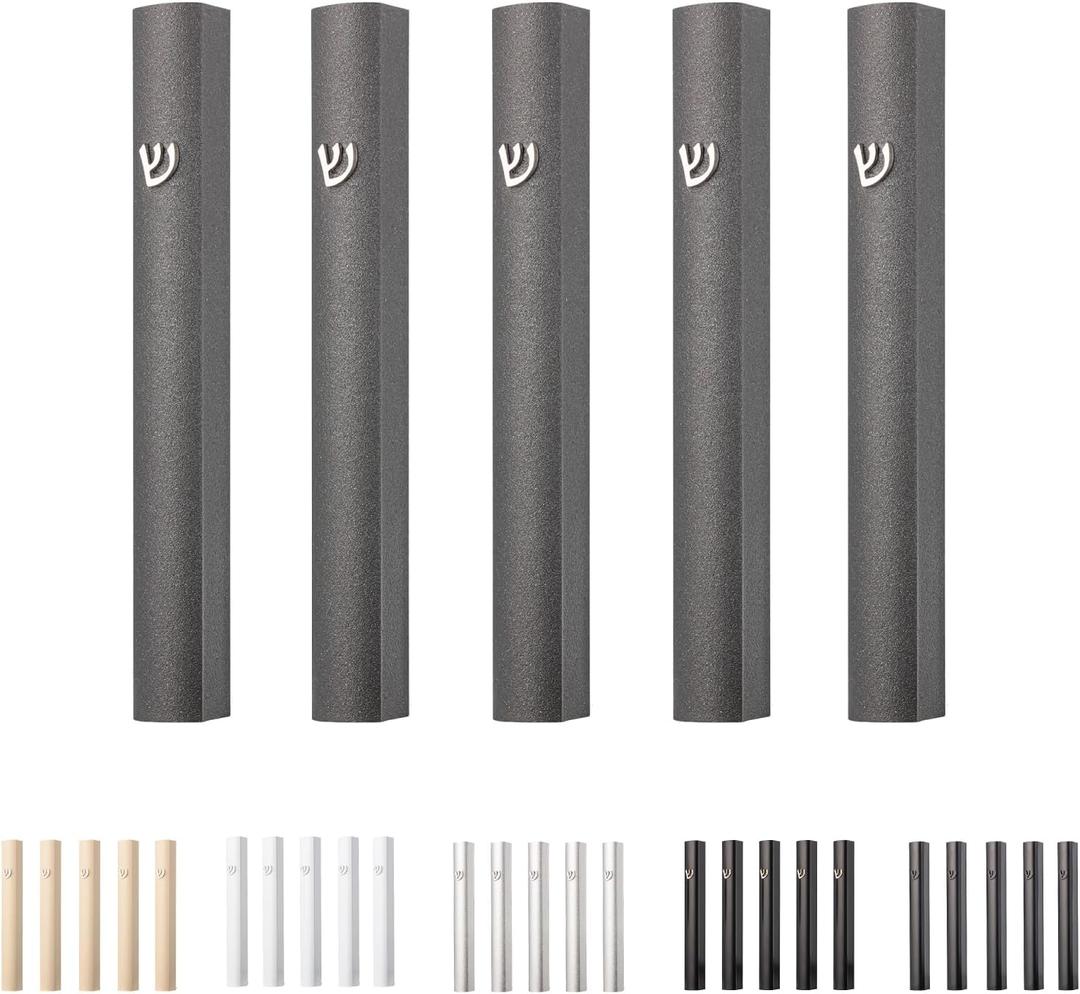 5 Pack Modern Aluminum Waterproof Mezuzah Case, Made in Israel, Fit up to 5" / 12cm Mezuzah Scroll, Easy Peel and Stick (Scroll Not Included)