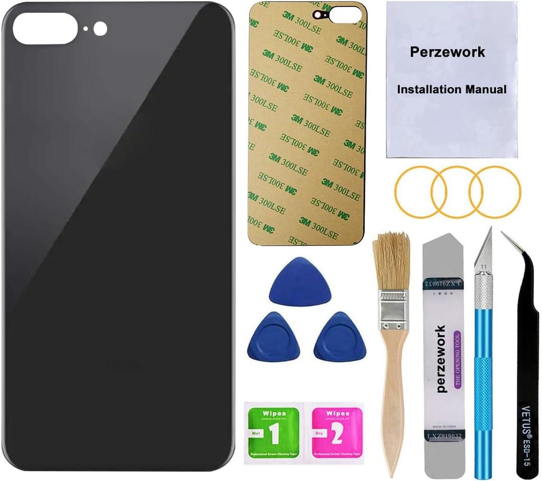 OEM Rear Back Glass Replacement for iPhone 8 Plus with Reparing Toolkit and Adhesive (Space Gray/Black)