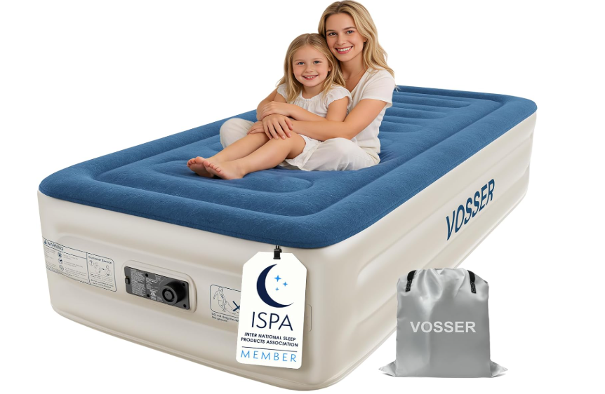 VOSSER Twin Air Mattress with Built in Pump,XL-Long Blow up Mattress,500lb
Patented I Beam Blow Up Mattress,40%Thicker PVC, Water/LeakProof,Flocked,2Min Inflate,NonSlip Silent,10Yr Support,Home Guests