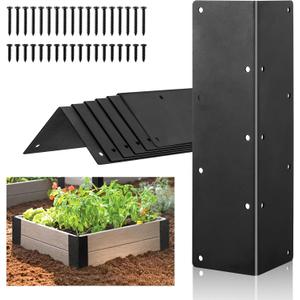 6 Packs Raised Beds Corner Brackets 11 in Metal L Brackets for with Screws Black Angle Corner Bracket Connectors 11" x 3" x 3" for Wood Flower Box Angle Brace Black