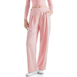 SUUKSESS Women Wide Leg Pants Elastic High Waisted Work Pants Flowy Palazzo Trouser Pants (Pink, M)
