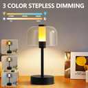 Black Rechargeable Cordless Table Lamp,Portable Modern LED Night Light,Battery Operated Lamp,3 Color Stepless Dimming Up,for Restaurant/Bedroom/Bars/Outdoor Party/Camping/Coffee Shop