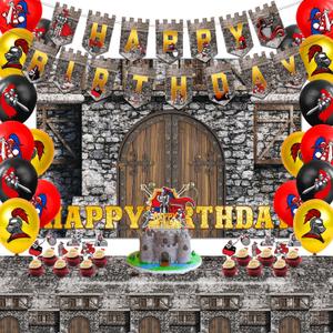 Medieval Birthday Party Supplies Tedieval Party Decorations Knights Birthday Decorations Include Medieval Banner Backdrop Tablecloth Ballons Cake Toppers Cup cake Toppers (set1)