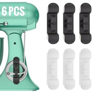 6PCS Cord Organizer for Appliances, Upgraded Kitchen Appliance Cord Wrap, Cord Holder Stick on Pressure Cooker, Coffee Maker, Air Fryer and Blender(3 Black + 3 White)