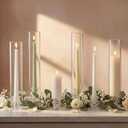 Hurricane Glass Candle Holders - Set of 20 Candlestick Holders for Taper Candles, Clear Candle Holder Bulk with 12” Tall Windproof Cylinder Cover for Festival Wedding Table Centerpiece Party Decor