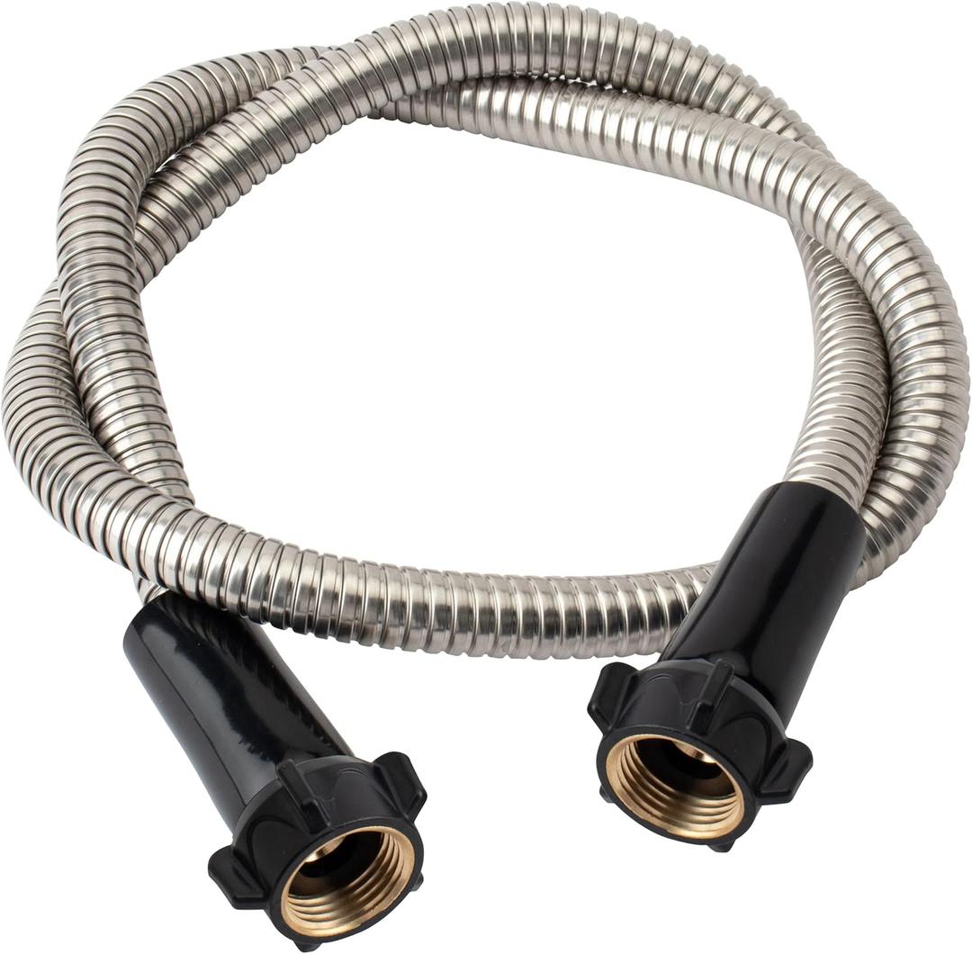 Yanwoo 304 Stainless Steel 4ft Garden Hose with Female to Female Brass Connector, 18mm Outer Diameter Flexible & Lightweight Heavy Duty Short Water Hose for Outdoor (4 Feet)