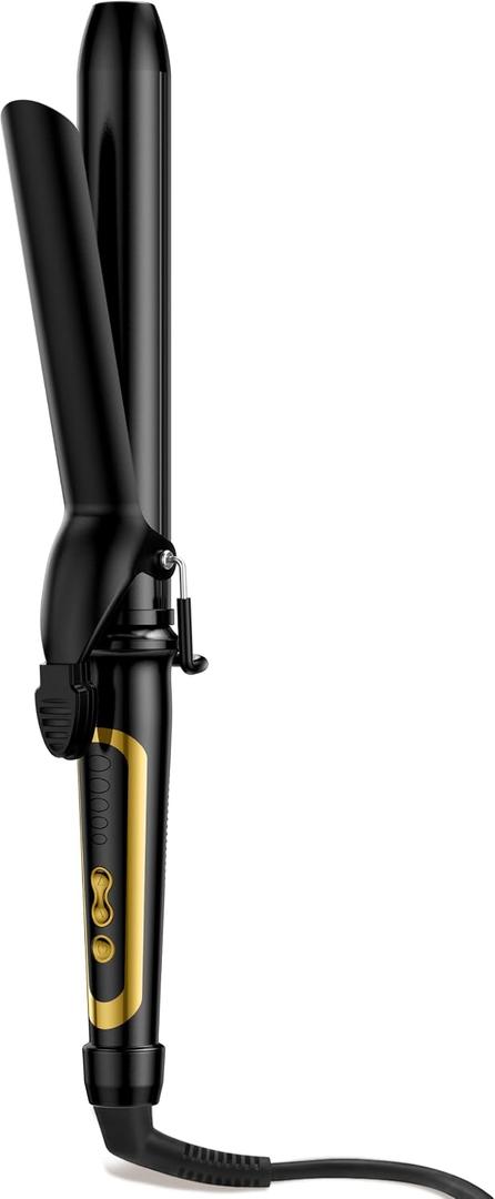 LANVIER 1.25 Inch Long Barrel Curling Iron, 1 1/4 Inch Extended Curling Iron for Medium, Long & Thick Hair, Tourmaline Ceramic Hair Curler, 5 Heat Settings up to 450F, Dual Voltage for Travel -Black