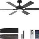 Ceiling Fan with Light and Remote, 52 Inch Ceiling Fans with Lights, Downrod Mount, Reversible DC Motor, 3CCT, Dimmable, Quiet, Black Ceiling Fan for Bedroom, Livingroom Indoor/Outdoor Use