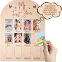 PEUTIER My First Year Photo Display Wood Board, Picture Frame 12 Months Newborn Picture Frames Baby Photo Display for Baby Birthday Nursery Decorations