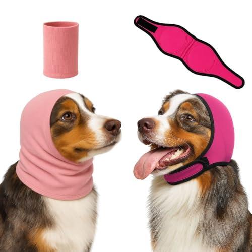 2-Pack No Flap Ear Wraps for Dogs & Dog Ear Muffs – No Shake Ear Wrap + Ear Cover with Noise Protection for Bath, Grooming & Drying – Anxiety Relief & Hematoma (Pink, M)